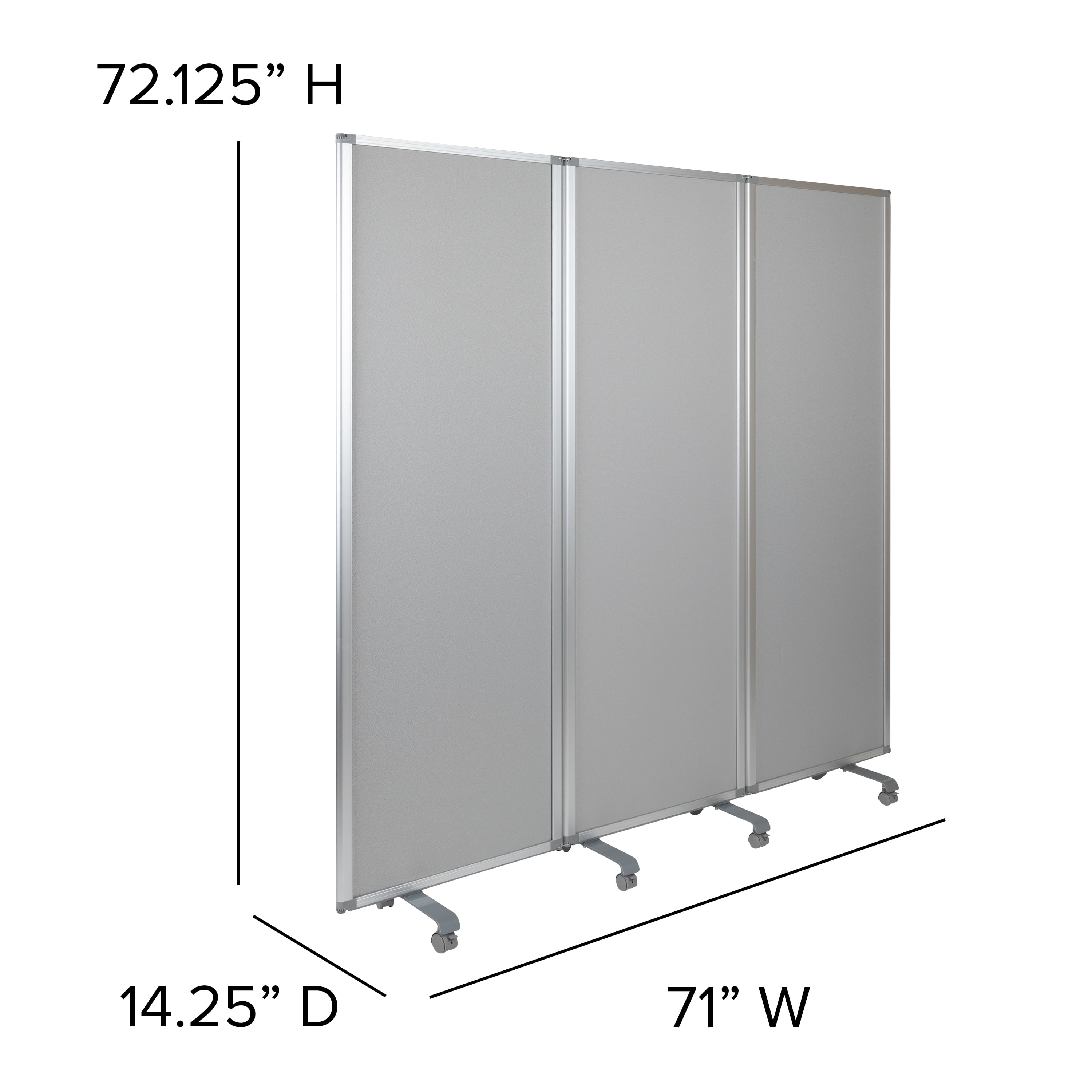 Emma + Oliver Mobile Whiteboard/Cloth 3 Section Partition with Locking Casters, 72"H x 24"W