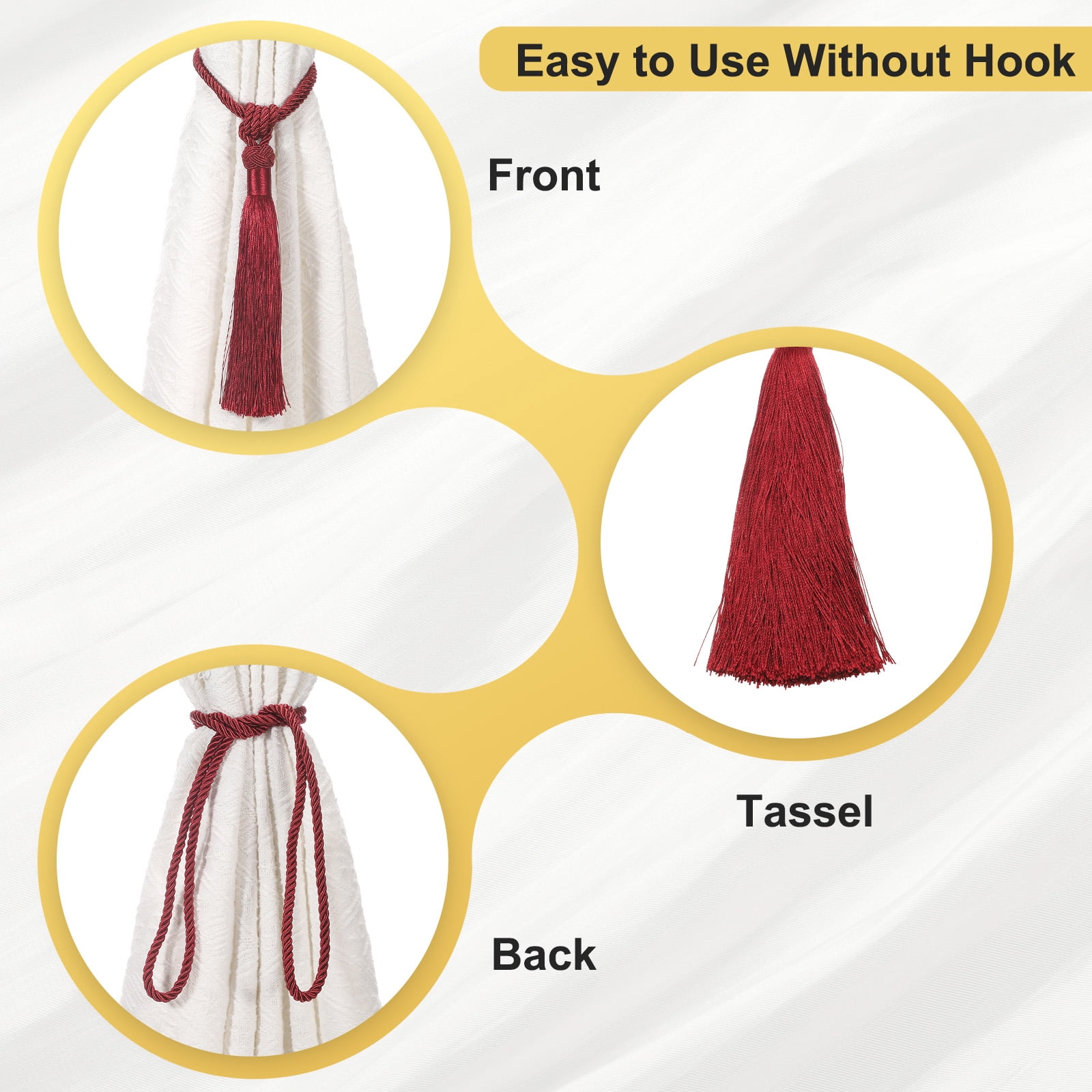 Unique Bargains Handmade Elegant Curtain Tiebacks Tassel Home Decor Dark Red 2 Pcs