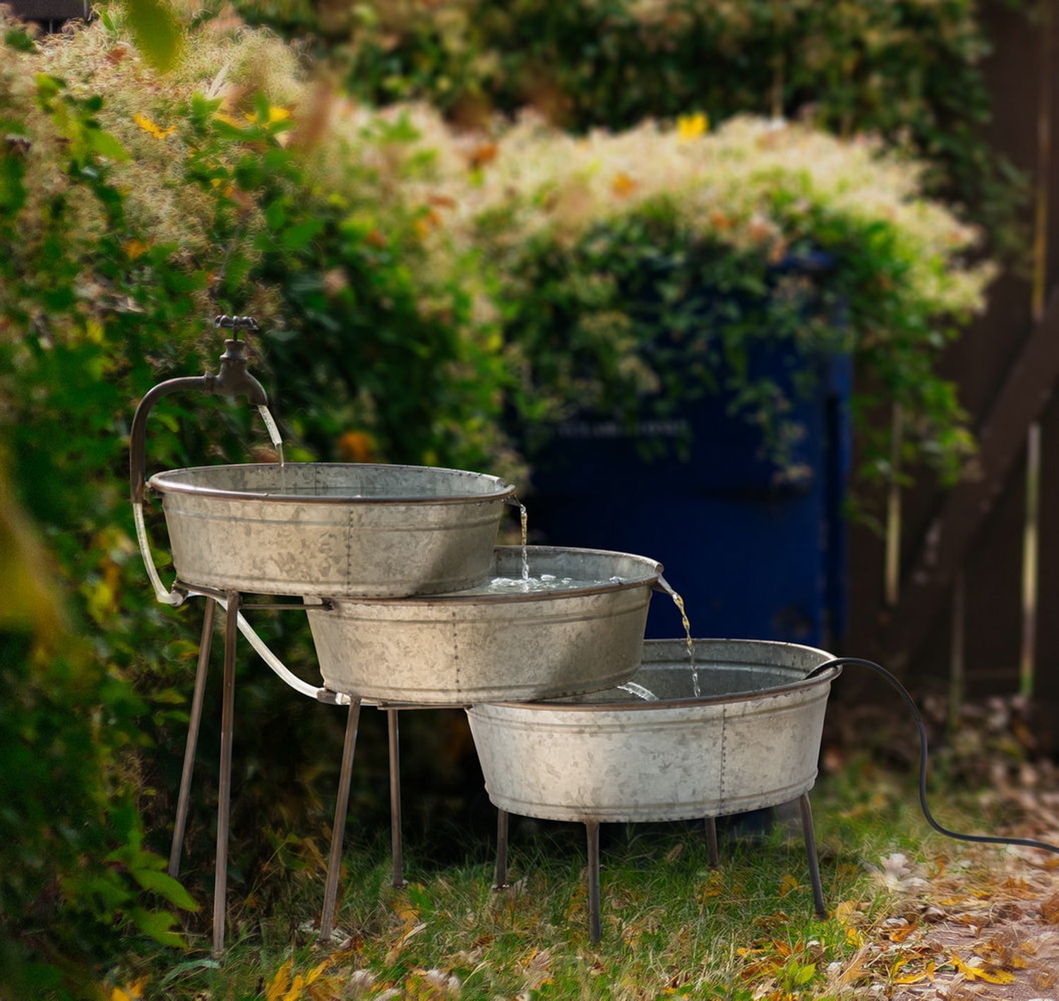 Glitzhome Farmhouse Outdoor 3 Tier Galvanized Metal Water Fountain