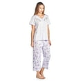 thumbnail image 2 of Women's Short Sleeve Floral Satin Lace Capri Pajama Set, 2 of 2