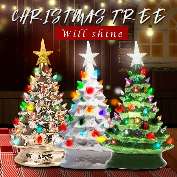 Fiudx Ofertas Del Día Árbol De Navidad De Cerámica, Árbol De Navidad, Decoración Led, Decoración Navideña De Escritorio De Cerámica