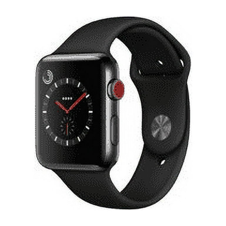 Restored Watch Series 3 42mm Apple Space Black Stainless Steel Case Black  Sport Band GPS + Cellular MQK92LL/A Non-OEM M/L Band (Refurbished)