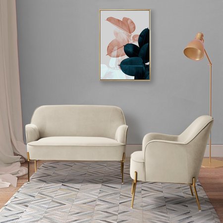 HULALA HOME Barbara 43  Contemporary Velvet Loveseat Sofa with Goldtone Metal Legs by TAN