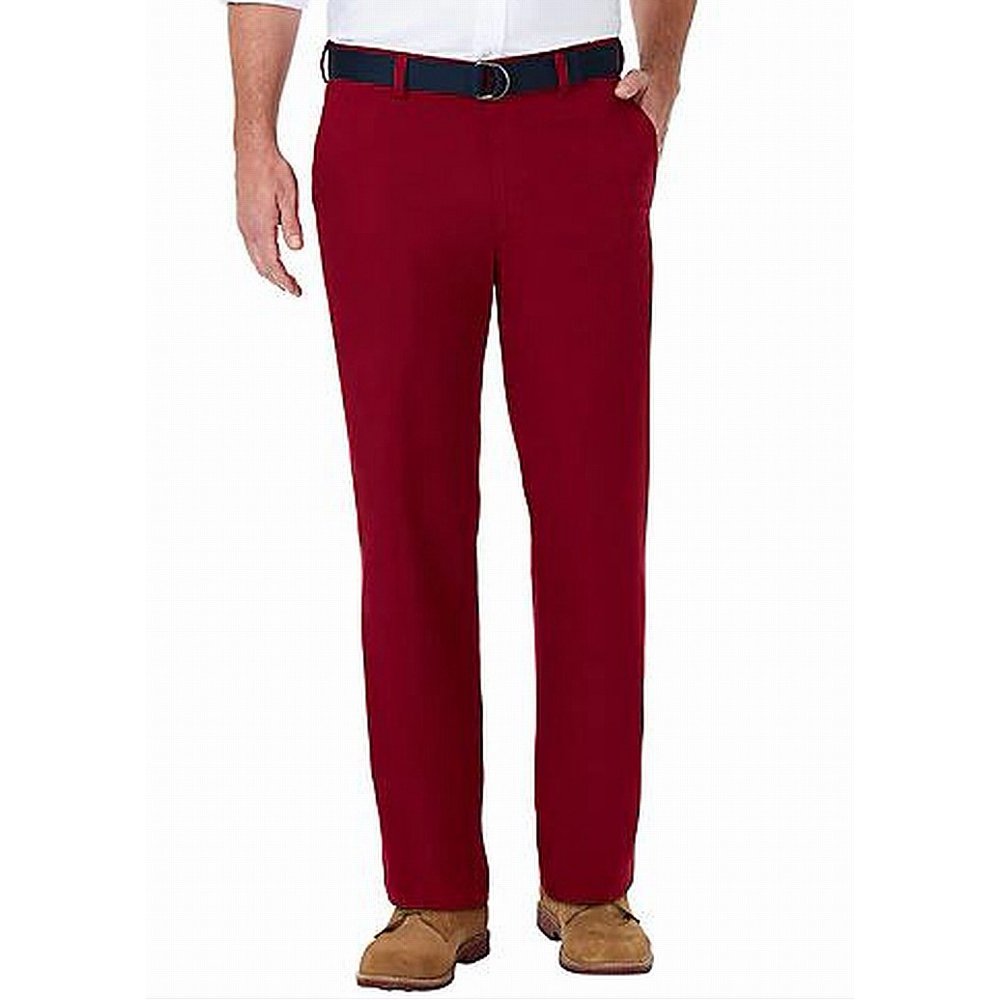 Haggar NEW Poplin Red Mens Size 34 Classic Fit Belted Chinos Pants