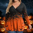thumbnail image 6 of Fall Halloween Plus Size V Neck Wrap Flowy Graphic Long Sleeve Blouse Tops Earthy Yellow 2XL, 6 of 6