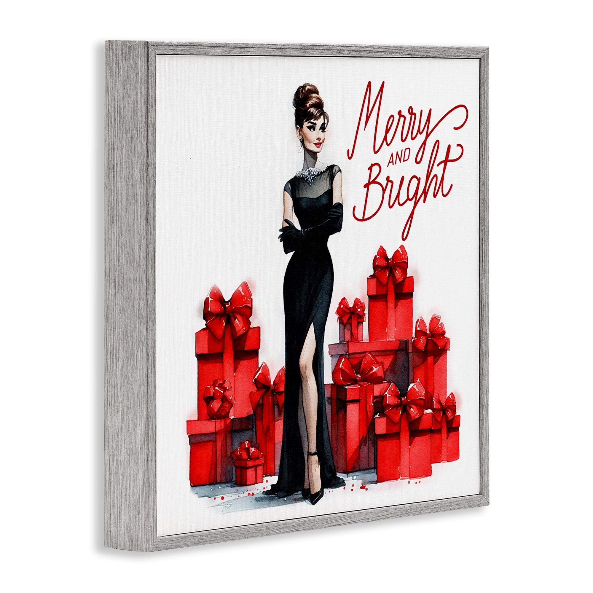Stupell Industries Glam Merry & Bright Holiday Painting Gray Framed Art Prints Wall Art, 12 x 12
