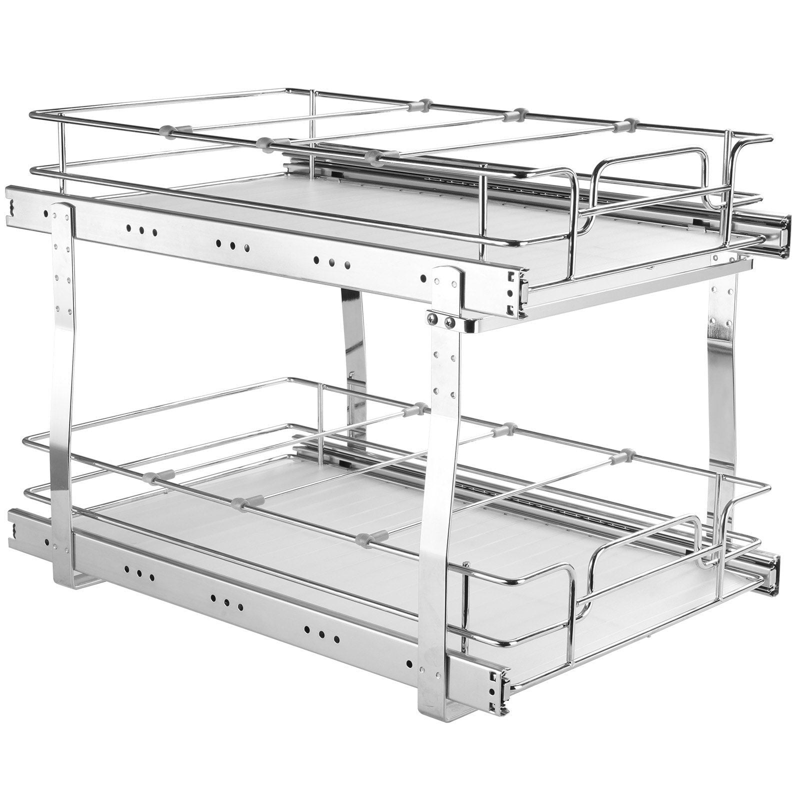 2-Tier 14"W x 21"D Heavy Duty Pull-Out Cabinet Organizer, Chrome-Plated Steel Roll-Out Shelves, Sliding Drawer Storage for Kitchen Cabinets, Pantry, Bathroom & Under Sink