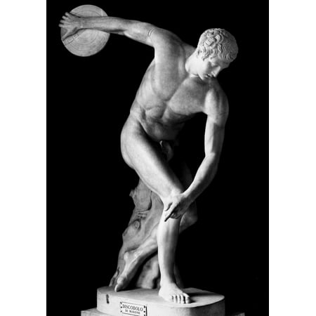 Nice Roman Bronze - Greece The Discobolus Nantique Roman Marble Copy Of The Lost Greek Bronze By Myron Of 450 BC Rolled Canvas Art - (24 x 36)