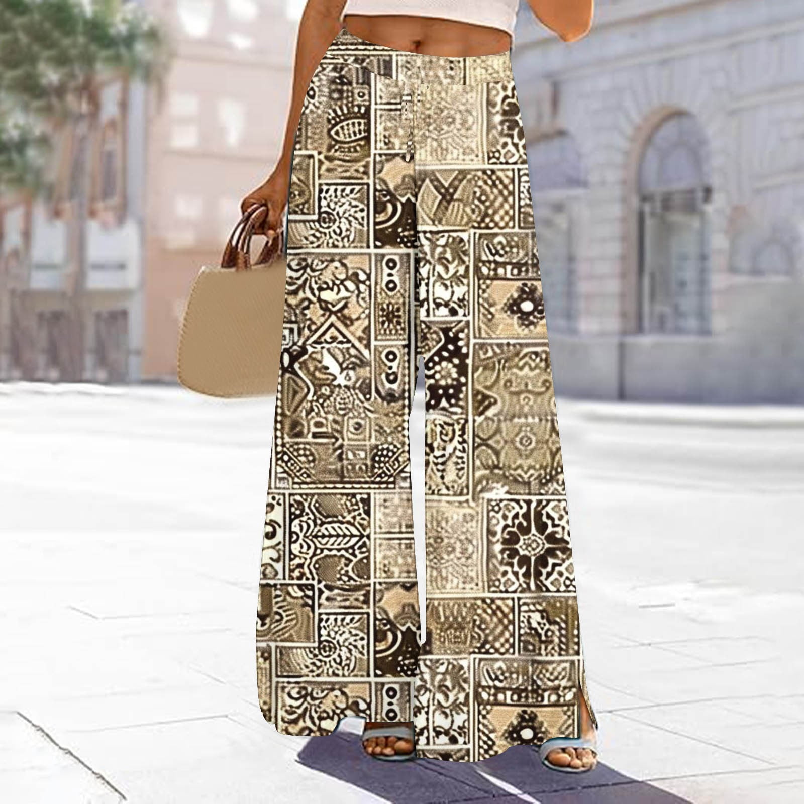 Chiclily High Waisted Yoga Palazzo Pants, Polyester, Wide