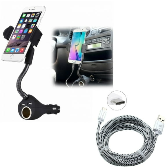 6ft USB Cable   Car Mount for Samsung Galaxy Z Fold4/Fold 3 5G/Flip4 Phones - Type-C Charger Cord Power Wire and  Charger Holder DC Socket USB 2-Port Combo