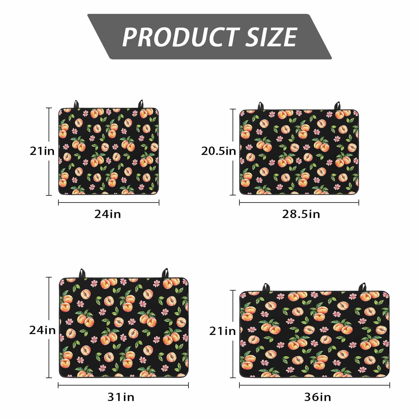 Peaches Stove Top Cover for Electric Stove, Heat-proof & Non Slip Glass Top Stove Cover Protector, Summer Fruit Flowers Spring Watercolor Black Kitchen Flat Cooktop Rubber Mat 24x21 Inches