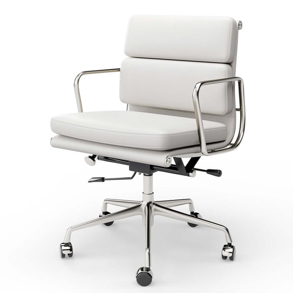 Tranqu Ergonomic Mid-Back Executive Office Chair, Top Grain Leather Desk Chair with Aluminum Alloy Frame, Plush Cushion & Lumbar Support, Swivel Chair for Home Office