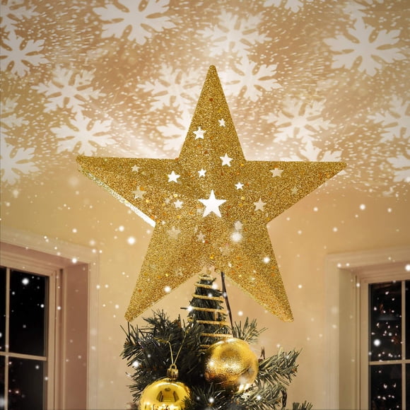Proyector LED IPOW con diseño de copos de nieve y estrella para árbol de Navidad