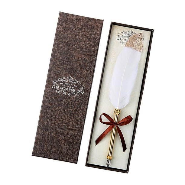 Sywqhk Plumas de firma de negocios Vintage, pluma de inmersión de pluma blanca con caja de regalo, plumas estilográficas Retro europeas, regalos de cumpleaños y bodas, papelería Sywqhk Para estrenar