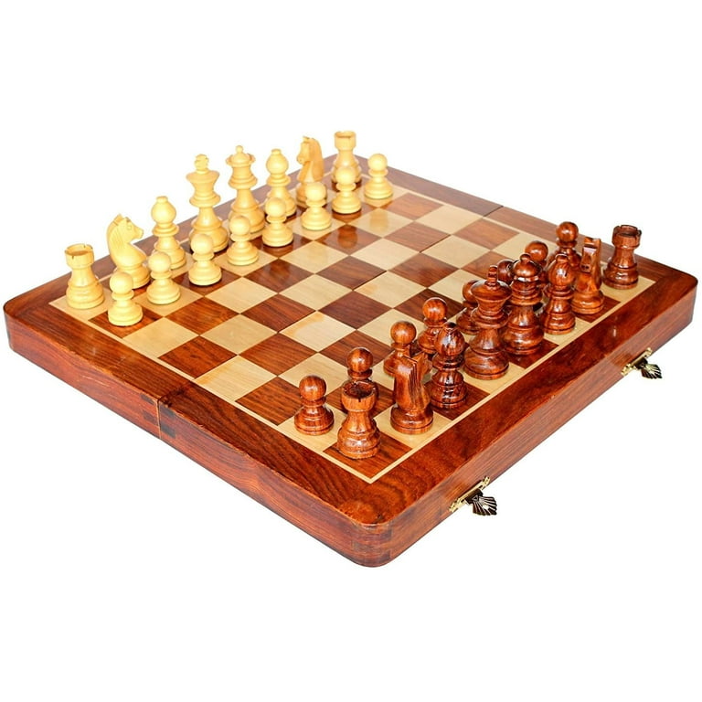 StonKraft 18 x 18″ Collectible Wooden Folding Chess Game Board Set+Wooden  Crafted Pieces with Extra Queen