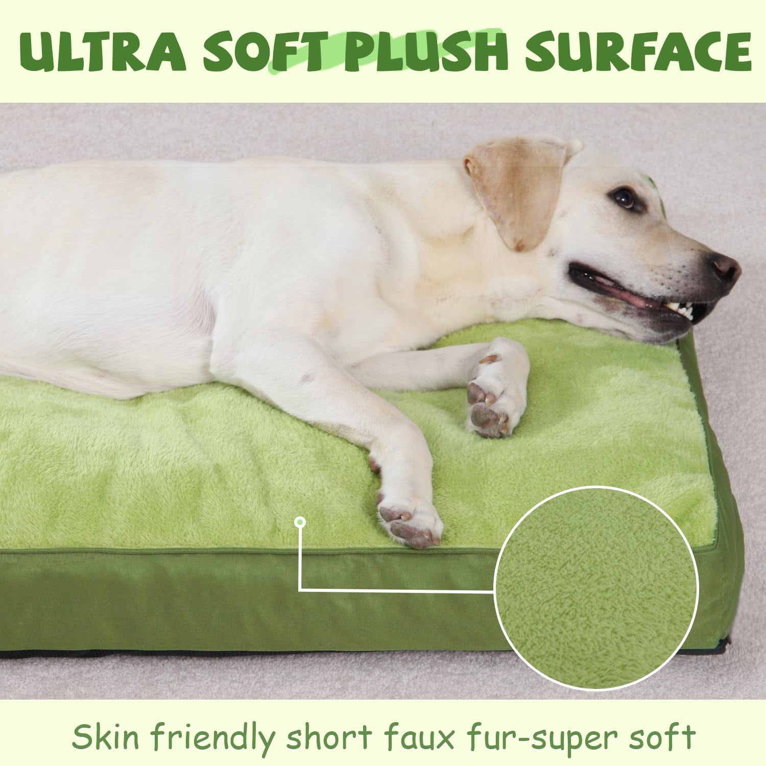 Dog Crate Bed Waterproof Deluxe Plush Dog Beds with Removable Washable Cover Anti-Slip Bottom Pet Sleeping Mattress for Large, Medium, Jumbo, Small Dogs, 41 x 27 inch, Green