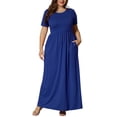 thumbnail image 3 of TARAINYA Women Plus Size Summer Short Sleeve Maxi Dress Casual Loose Long Dress with Pockets Round Neck Elastic Waist Solid Floral, 3 of 7