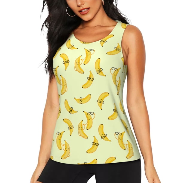 Fotbe Bananas Blusas Sin Mangas para Mujer – Estilo Casual, Corte Suelto, Slim-Fit, Cuello Redondo Deportivo, Tops de Verano para Gimnasio y Yoga-Large