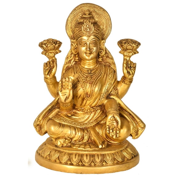 8" Goddess Lakshmi Brass Sculpture | Handmade | Made in India - Brass Statue