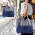 thumbnail image 4 of Tupukom Womens Bags Shopping Bags with Handles Reusable Lightweight Folding Gift Tote Bags Durable Grocery Bags Home Essentials Grocery Tote Bag,Oxford cloth,Navy, 4 of 6