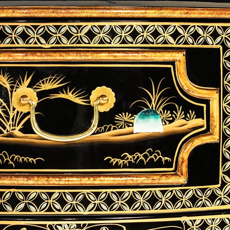 Red Lantern Black Lacquer Half-Moon Cabinet - Royal Ladies