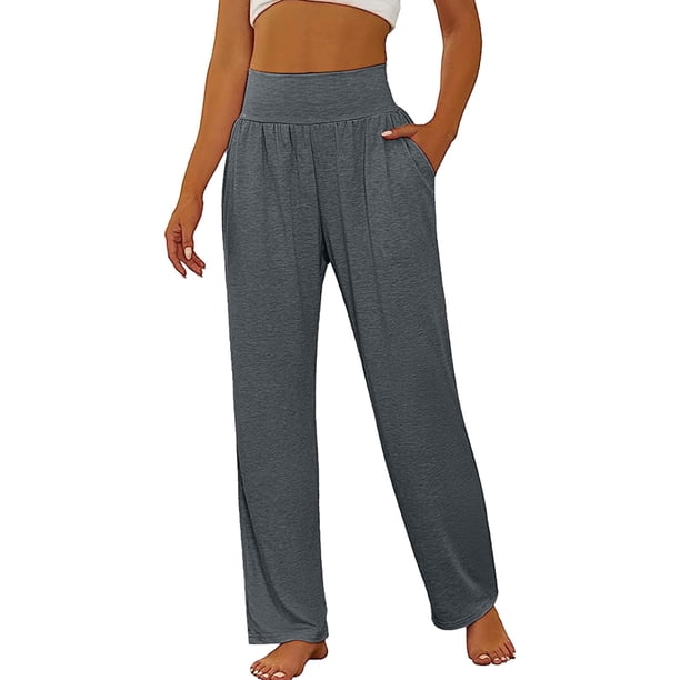 MKLEKYY Leggings - Paquete de 3 - Pantalones de yoga para mujer con bolsillos, cintura alta, cómodos, con cordón, holgados, de pierna ancha