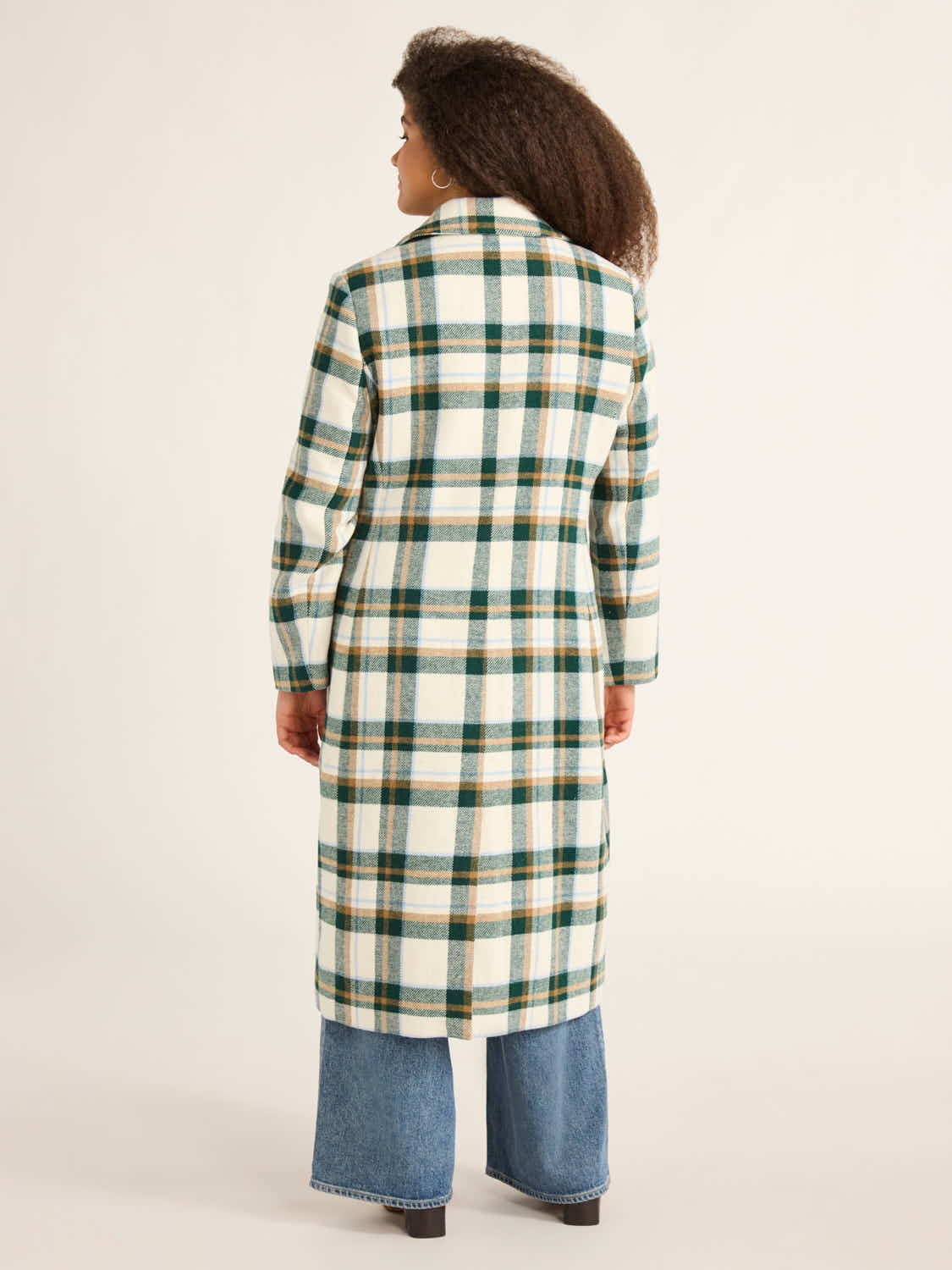 【Checked Pattern Wool Blend Coat Sサイズ Free Assembly Women's and Women's Plus Plaid Wool Blend Long