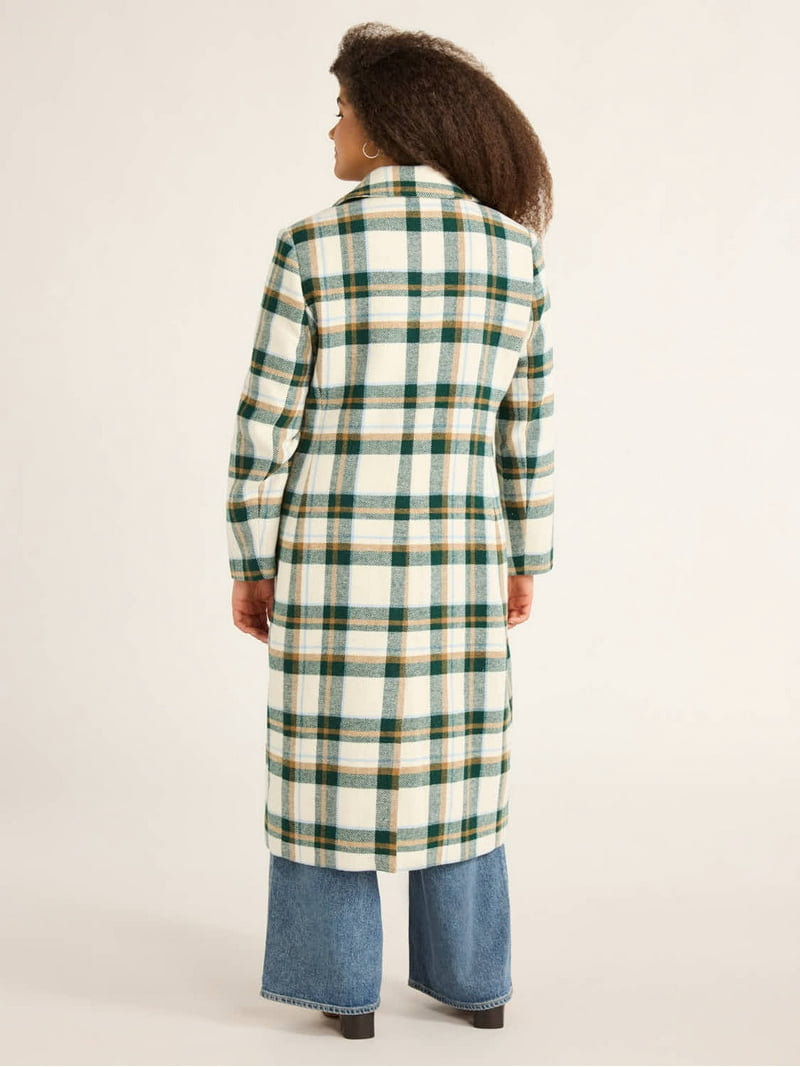 【Checked Pattern Wool Blend Coat Sサイズ Free Assembly Women's and Women's Plus Plaid Wool Blend Long