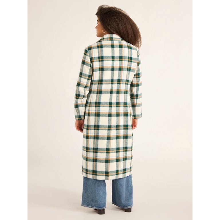 Free Assembly Women's and Women's Plus Plaid Wool Blend Long