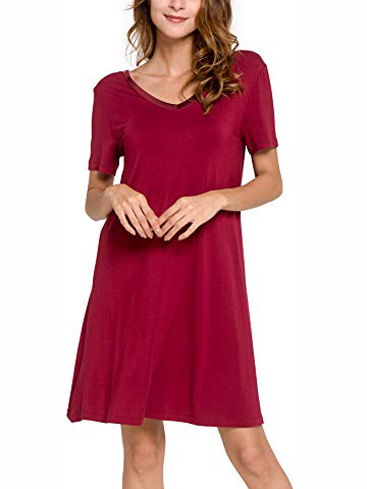 LELINTA Womens Nightgown Sleepwear Cotton Pajamas V Neck Bamboo