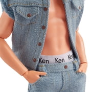 Barbie The Movie Collectible Ken Doll Wearing Denim Matching Set and Ken Signature Underwear