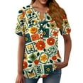 thumbnail image 2 of Bovemsi Women's Boho V Neck Button Front Short Sleeve Shirt - Lightweight Summer Casual Blouse with Flowy Fit, Orange, 3XL, 2 of 5