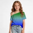 thumbnail image 4 of Hxshgdsn Girls T Shirt Off The Shoulder Short Sleeve Gradient Color Tops For Kids Casual Summer Outfits Dark Blue 11 Years, 4 of 8