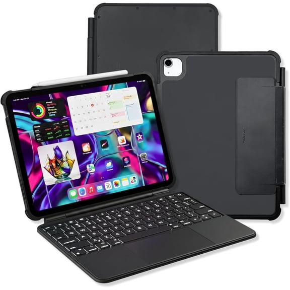Macally Rugged Keyboard Case for iPad Air 11 inch (2020-2026) - Military Grade Protection, Large Trackpad, Backlit, Detachable, Rechargeable - iPad Air Case with Keyboard - M2, M3, M4, 4th/5th Gen