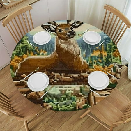 

Patifu Deer Hunting Items Cross Stitch Round Tablecloth Stain-Resistant Washable Indoor Outdoor Restaurant Wedding Party 100% Polyester Waterproof Fabric Outdoor Fitted 42 -46