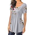 thumbnail image 3 of Enwejyy Women Casual Multi-Style Round Neck Solid Color Short Sleeve Multi-color T-Shirts Floral Print V-Neck Blouse Long Sleeve Pleated Daily Tunic Tops, 3 of 6
