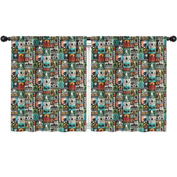 Blackout Kids Curtains,Multicolor Bigfoot and Text Pattern Childrens Insulated Curtains Set Of 2,Bedroom Essentials,Toddler Room Decor 52x63in(132x160cm)