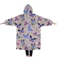 thumbnail image 2 of Oversized Wearable Blanket Hoodie,Beige Butterfly Flower Pattern Sherpa Blanket Hoodie with Super Pockets,Super Warm Fuzzy Pullover for Women & Men, 2 of 6