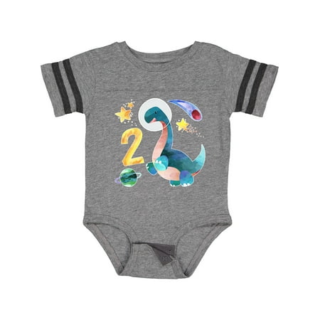 

Inktastic Second Birthday Dinosaur Astronaut with Stars and Planet Gift Baby Boy or Baby Girl Bodysuit