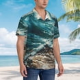 thumbnail image 3 of Gaeub Blue Ocean Waves Print Men's Hawaiian Shirt,Button Down Short Sleeves Shirts,Tropical Beach Casual Button Down Shirts,Large, 3 of 7