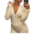 thumbnail image 3 of Luiryar Women's Slim Bodycon Knit Wool Jumpsuits Sexy Long Sleeve Button Down Cut Out Solid Color Tight Playsuit Tracksuit, 3 of 9
