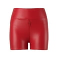 thumbnail image 5 of AOMPMSDX Pants Leggings Stretch Waisted Womens High Leather Pleather Pants Zip Short Pants Red L, 5 of 8