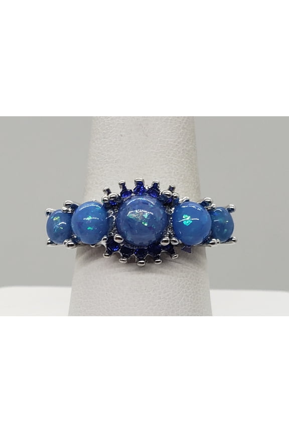 Size 9, Blue Fire Opal Topaz Silver Ring
