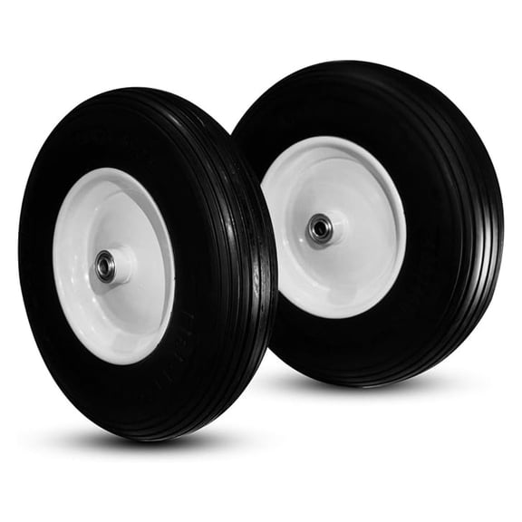 Two New T157 Ribbed 4.80/4.00-8" Flat Free Wheelbarrow/Cart Universal 16" Tires w/Steel Rim, Bore φ5/8" or φ3/4", Hub 3-6"