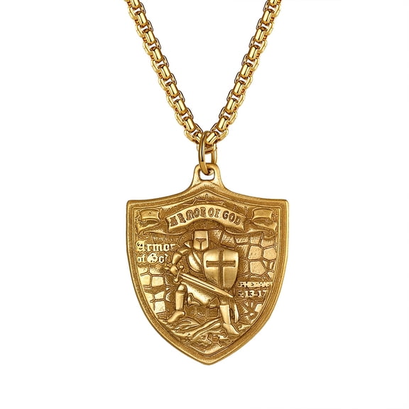 Avaner Shield Cross Pendant Necklace: Stainless Steel Inspirational Necklace for Men and Women