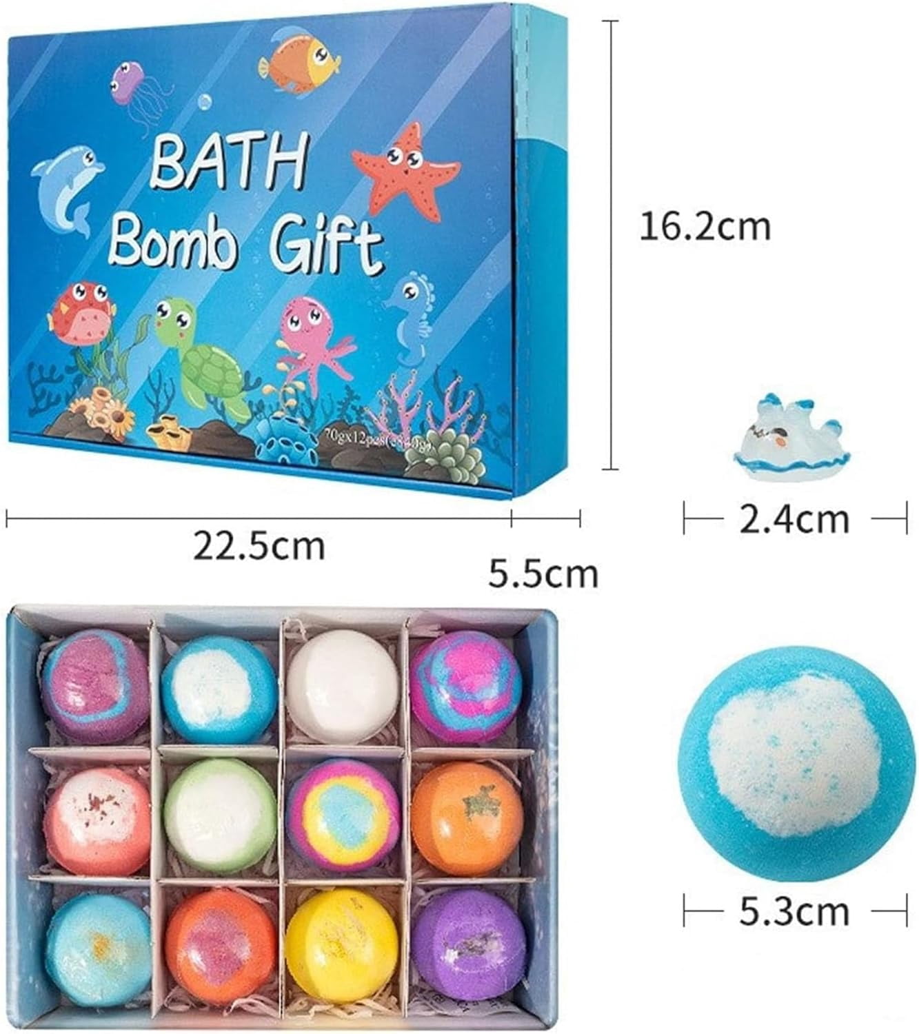 Bubble Treasure Bath Bomb, 12-Piece Ocean Bath Bomb for Kids with Surprise Inside, Colorful Bubble Bath Fizzy Ball, Skin-Friendly Bathing Kit for Boys & Girls (1Set)