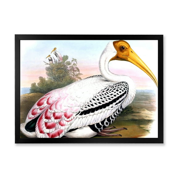 Designart 'Vintage Countryside White Birds' Farmhouse Framed Art Print