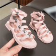 thumbnail image 2 of B91xZ Chaussures de Robe pour Filles Été Sandales pour Enfants et Filles Semelle Plate Chaussures Décontractées Bout Rond à Enfiler avec Sangles Élastiques pour Tout-Petit/petit Enfant/grand Enfant, Rose 2.5, 2 of 5