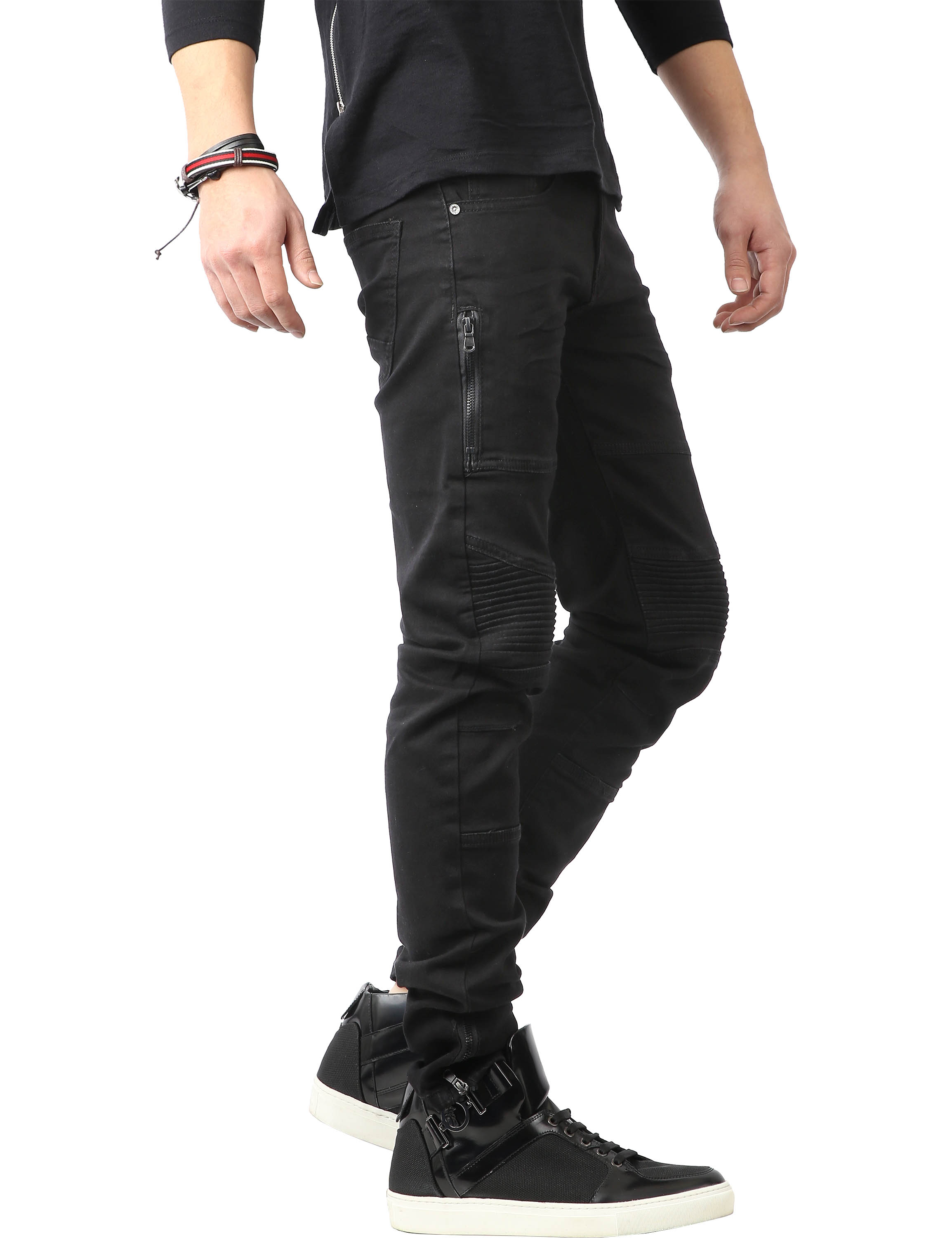 Ma Croix Mens Biker Jeans Slim Fit Distressed Ripped Zipper Stretch Denim Pants - image 3 of 6