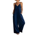 thumbnail image 3 of Taqqpue Women Jumpsuits Flowy Plus Size Rompers Solid Color Spaghetti Strap Straps V Neck Wide-leg Conjoined Pants for Women, 3 of 7